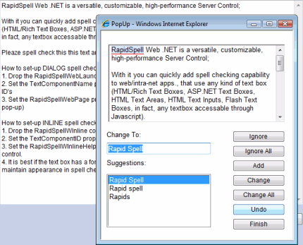 RapidSpell Web .NET dialog spell checker