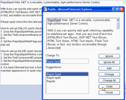 RapidSpell Web .NET Inline and Dialog Spell Checking