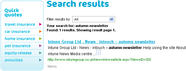 Intune search results